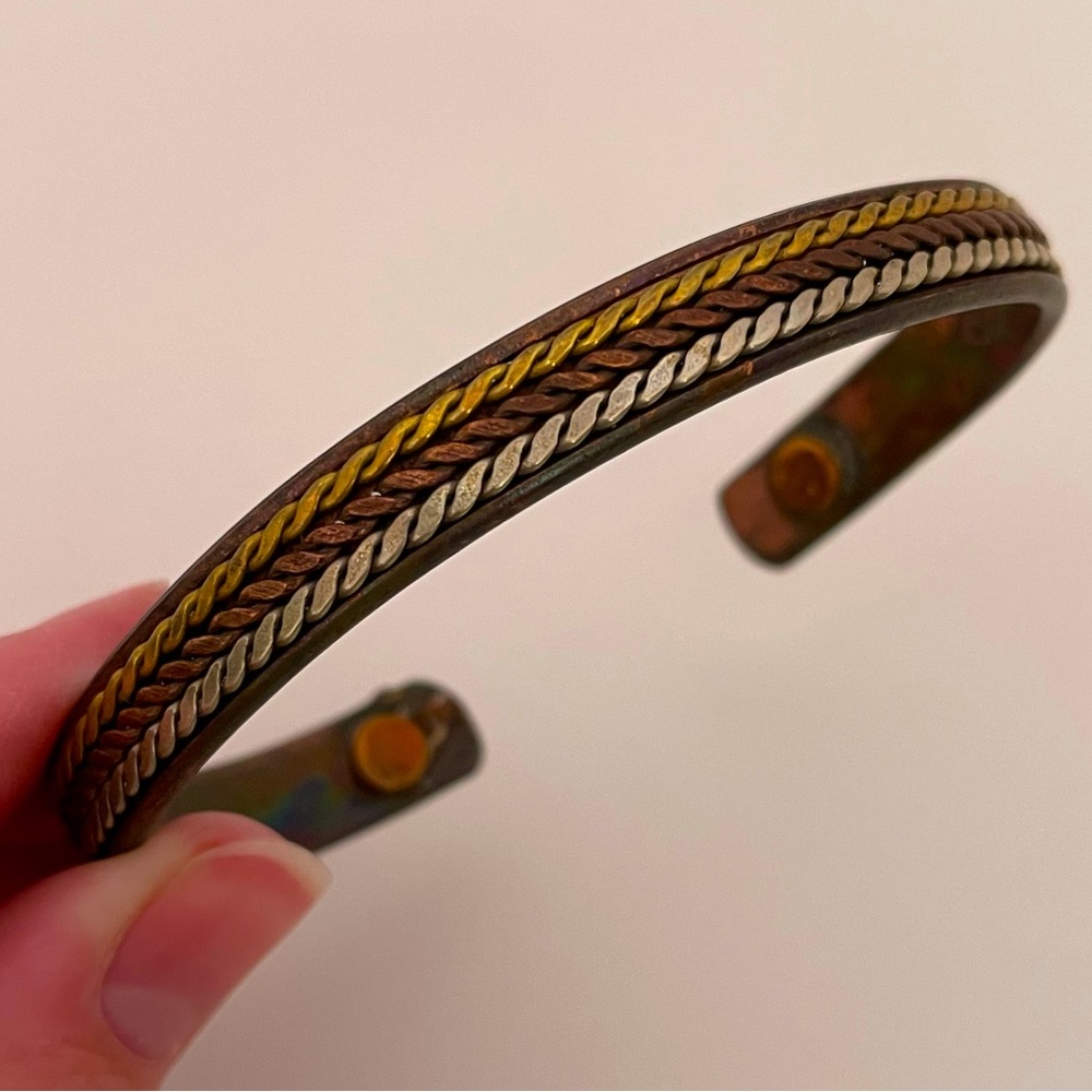 Vintage Real COPPER Western Cowgirl Boho Fall Autumn Mixed Metal Cuff Bracelet